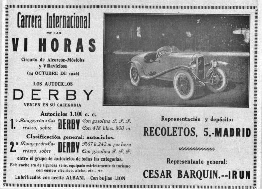 1926 - Anuncio carrera internacional de las VI horas