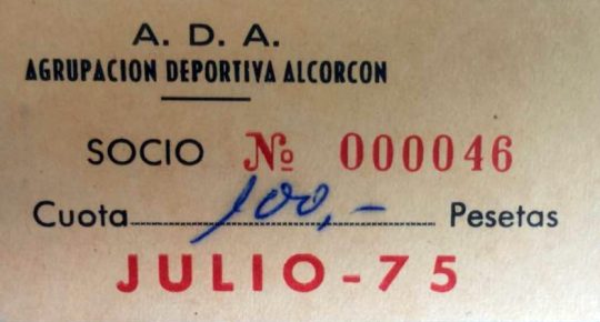 1975 - Cuota anual de socios de la Agrupación Deportiva Alcorcón