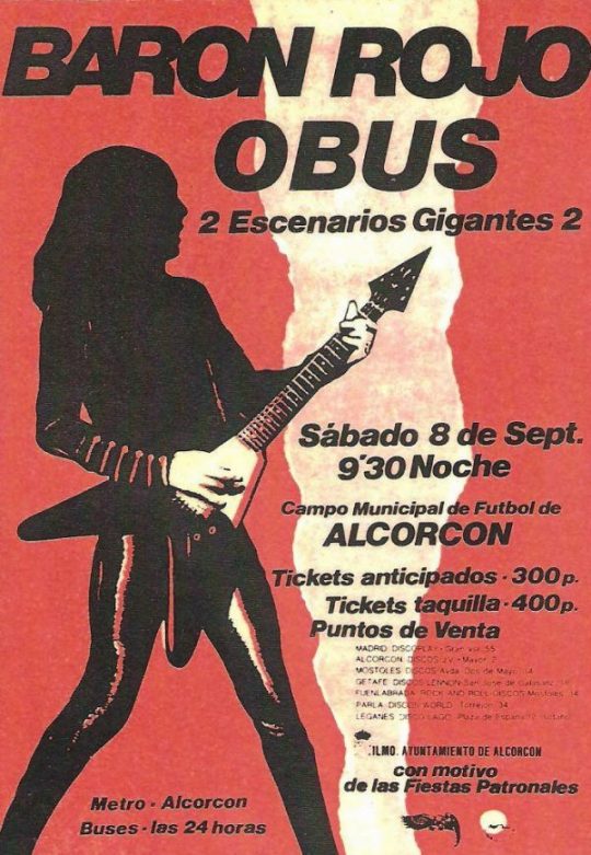 1984 - Cartel publicitario del concierto de Barón Rojo y Obús