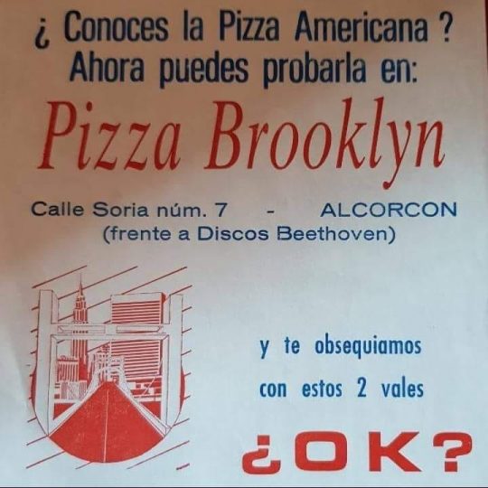 1985 - Cartel publicitario de Pizza Brooklyn