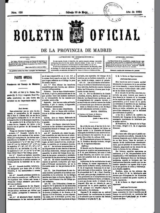 1894 - Boletín oficial de la provincia de Madrid